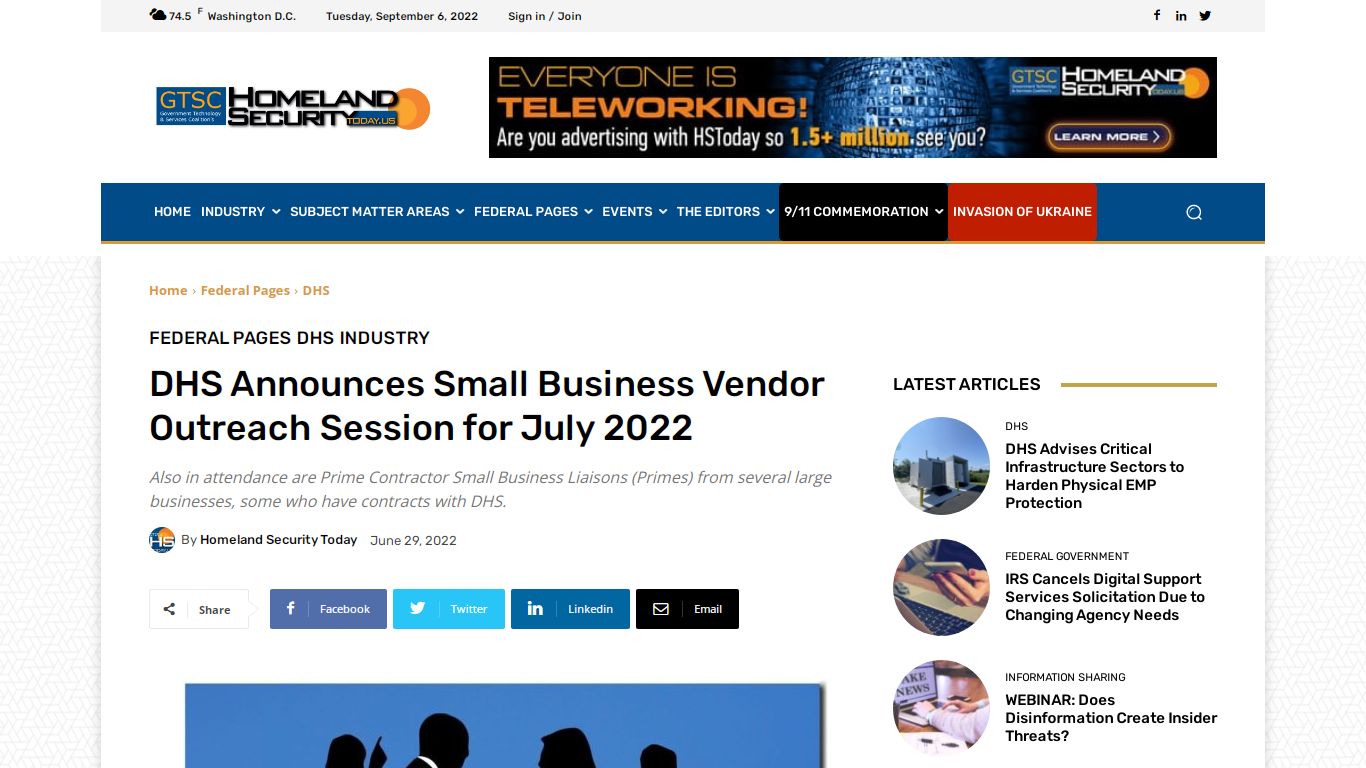 DHS Announces Small Business Vendor Outreach Session for July 2022